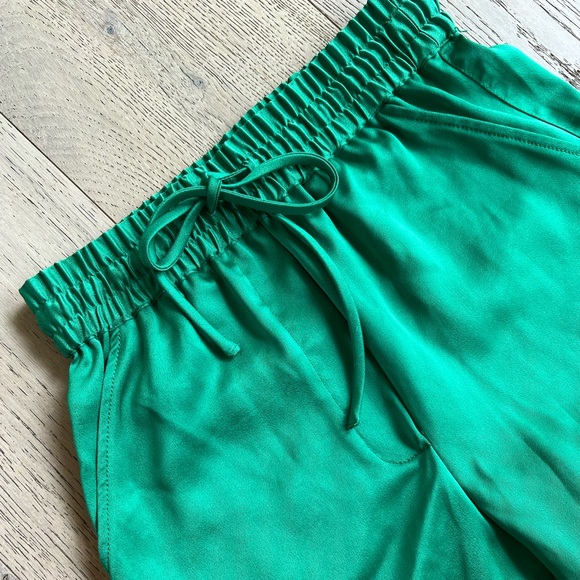 Kelly Green Glossy Wide-cut Pants Elastic Waist Size 2 - Picture 3 of 7